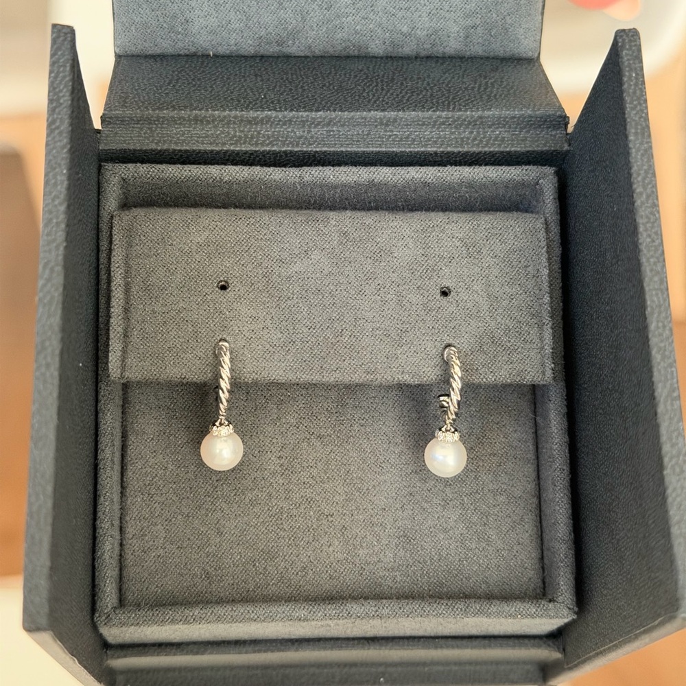 David Yurman Pearl and Pavé drop earrings